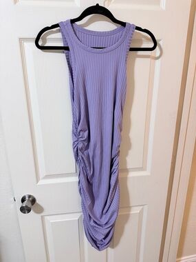 Sleeveless Ribbed Lilac Dress with Side Ruching